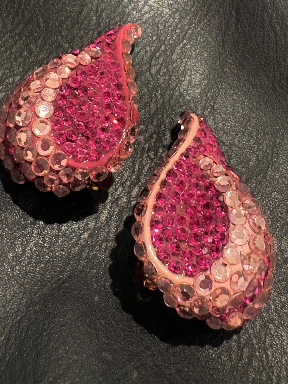 Vintage New Raspberry Bellini Pink Crystal Teardrop Earrings New Clip